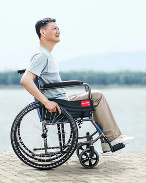 YUWELL 魚躍 H051 可摺疊輕便手推輪椅 (藍色) - 樂耆同行 Lohas Elderly-香港樂齡長者用品專門店