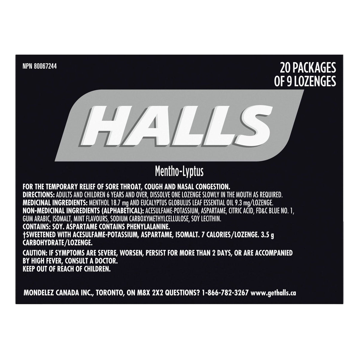 Halls 特強薄荷無添加糖潤喉糖 (9粒 x 20包) 產品圖片 3