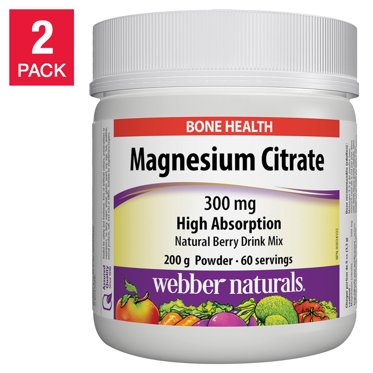 Webber Naturals Magnesium Citrate 300mg Powder (200g x 2 Tins) | Overseas Purchasing