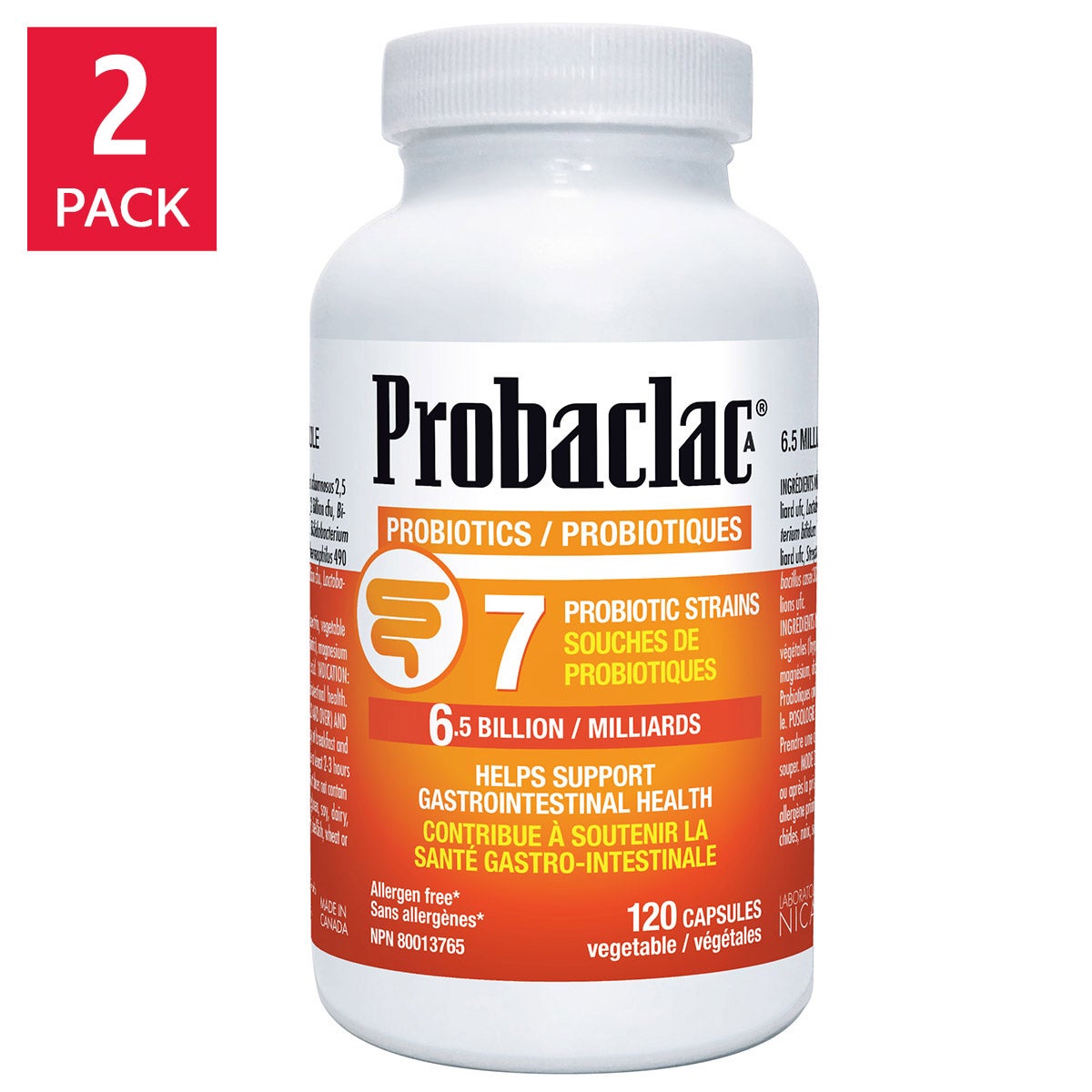 Probaclac 7-Strain Probiotics 6.5 Billion CFU (120 Capsules x 2 Bottles) | Overseas Purchasing Agent