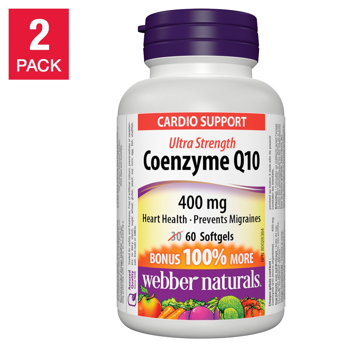 Webber Naturals Coenzyme Q10 400mg Extra Strength Softgels (60 capsules x 2 bottles) | Overseas Purchasing