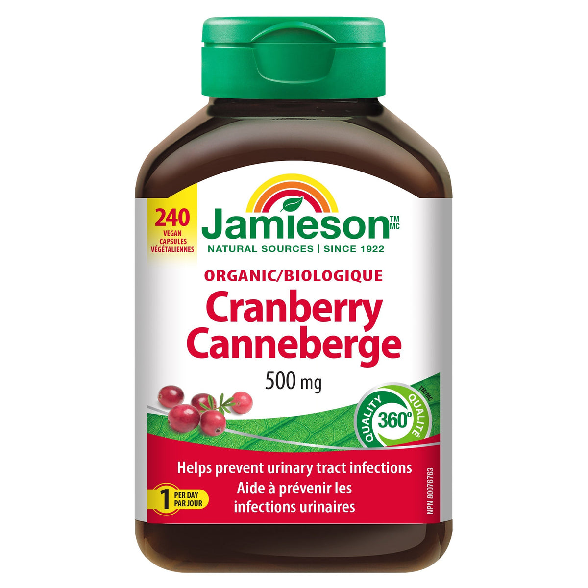 Jamieson Organic Cranberry 500mg Vegan Capsules (240 Count) | Overseas Purchasing