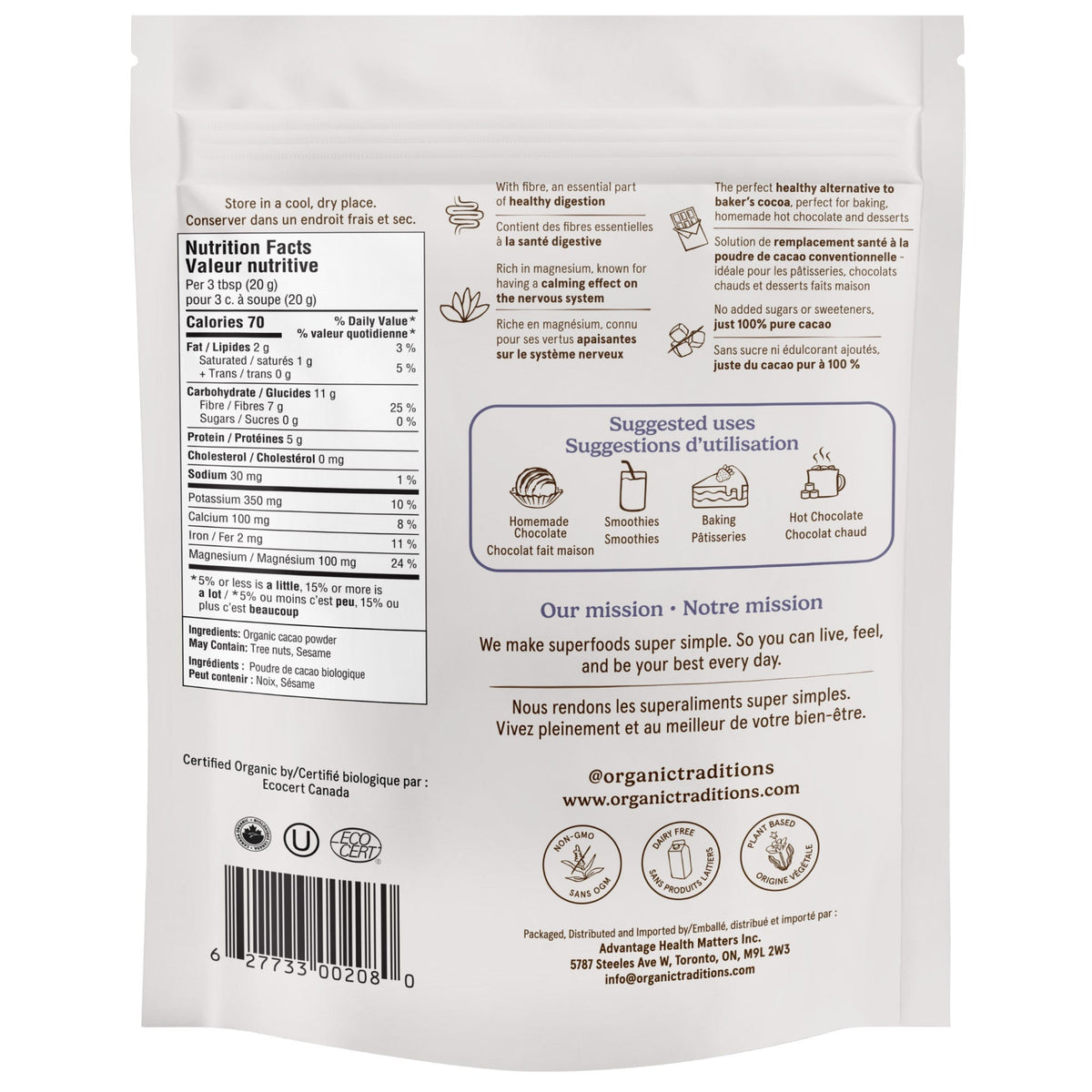 Organic Traditions 有機純可可粉 無添加糖 (454g x 2包) 產品圖片 2