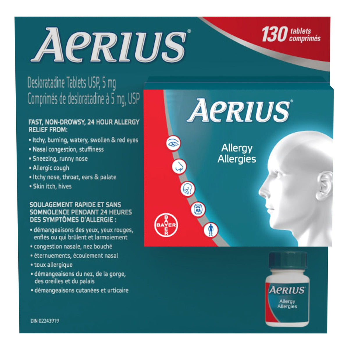 Aerius 24-Hour Non-Drowsy Allergy Tablets Desloratadine 5mg (130 Tablets) | Overseas Purchasing Agent