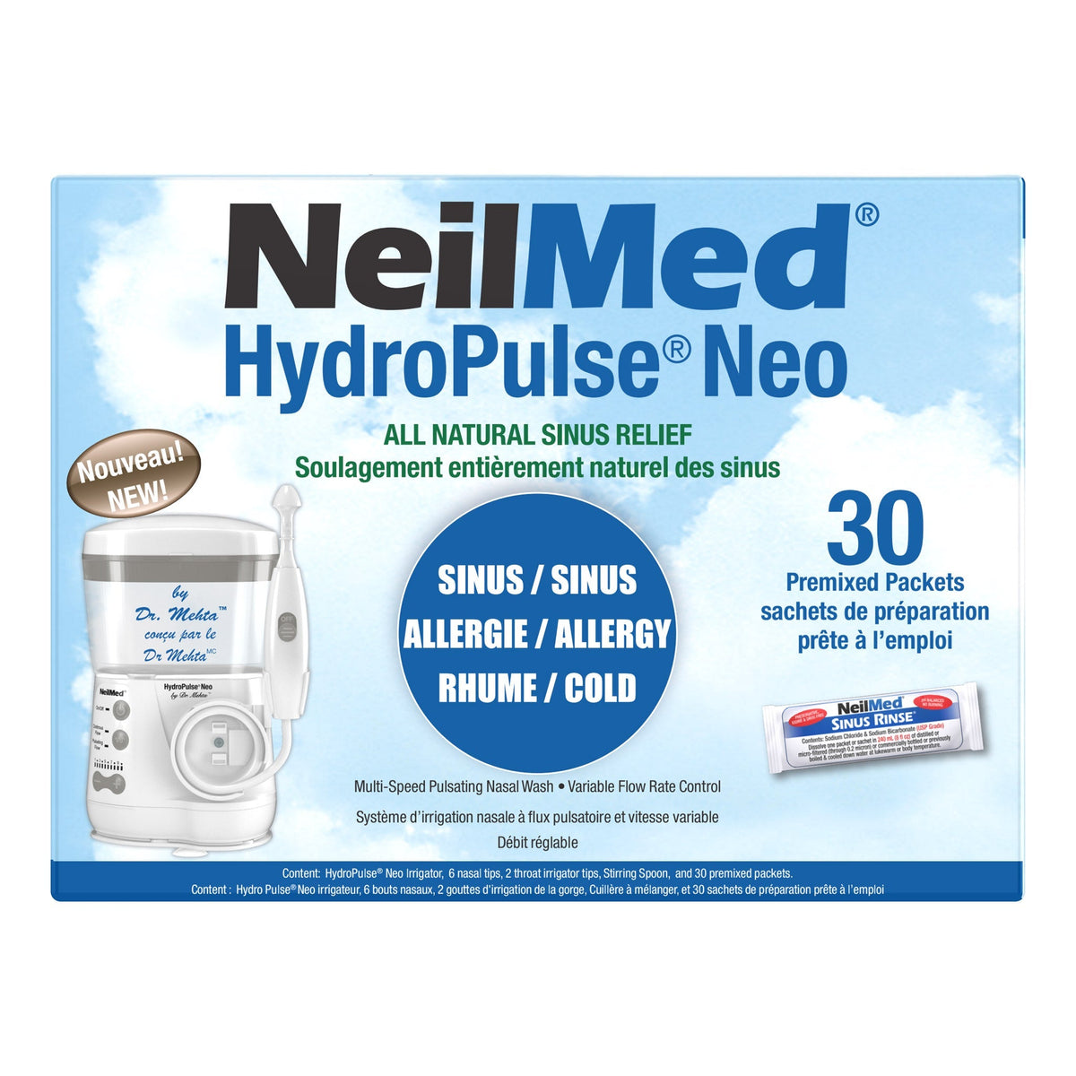 NeilMed HydroPulse Neo Electric Nasal Irrigator + 30 Saline Packets | Overseas Purchase