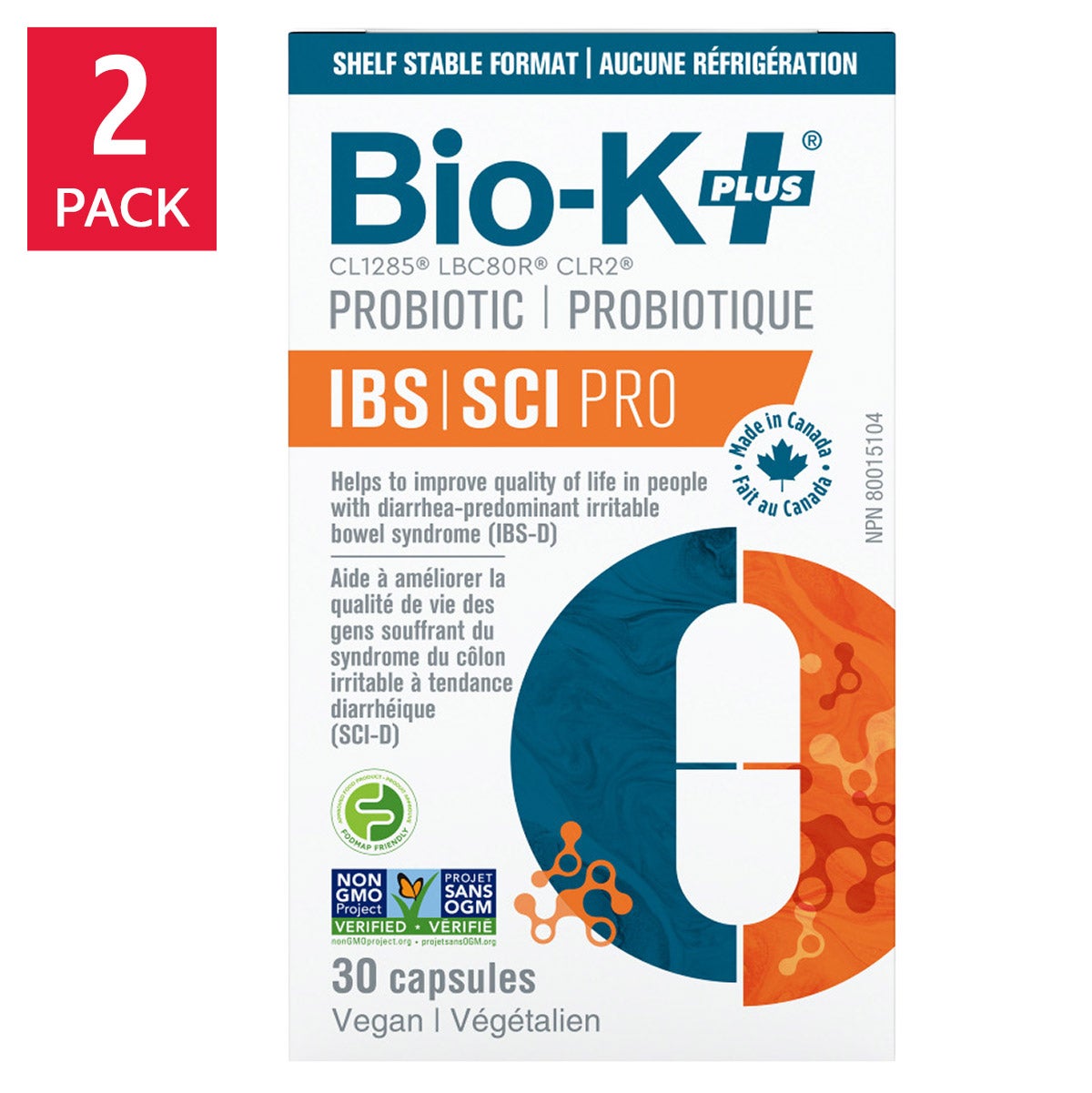 Bio-K+ IBS Pro 50 Billion Probiotic Delayed-Release Capsules (30 Capsules x 2 Boxes) | Overseas Purchasing