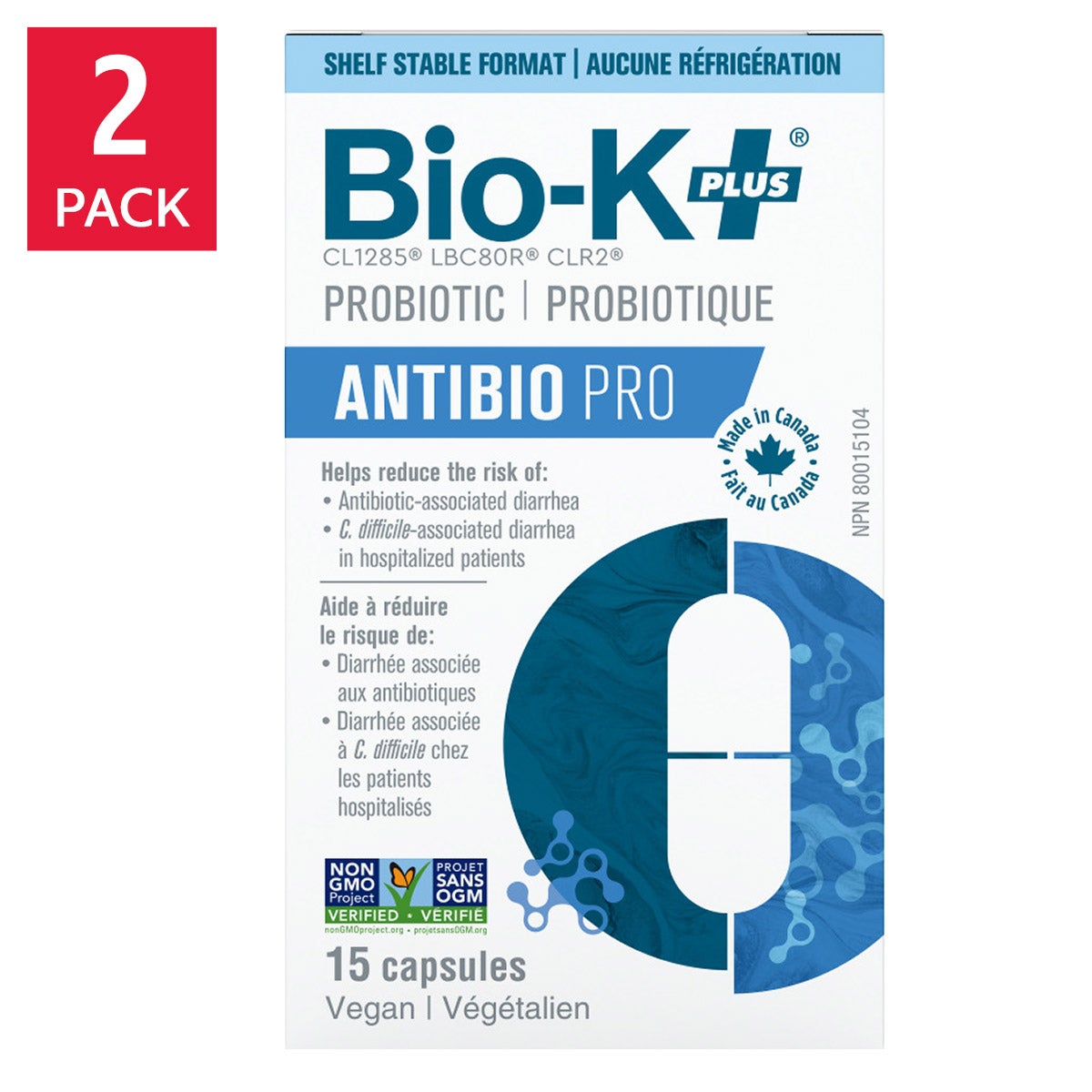 Bio-K+ Antibio Pro 50 Billion CFU Probiotic Capsules for Antibiotic Course (15 capsules x 2 boxes) | Overseas Purchase