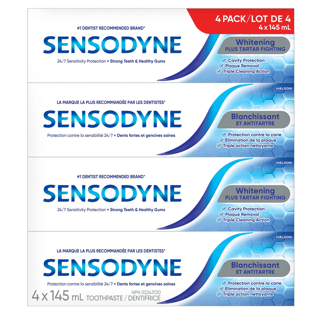 Sensodyne Sensitivity and Whitening Toothpaste | Sensitive Teeth Care for Seniors 145mL x 4