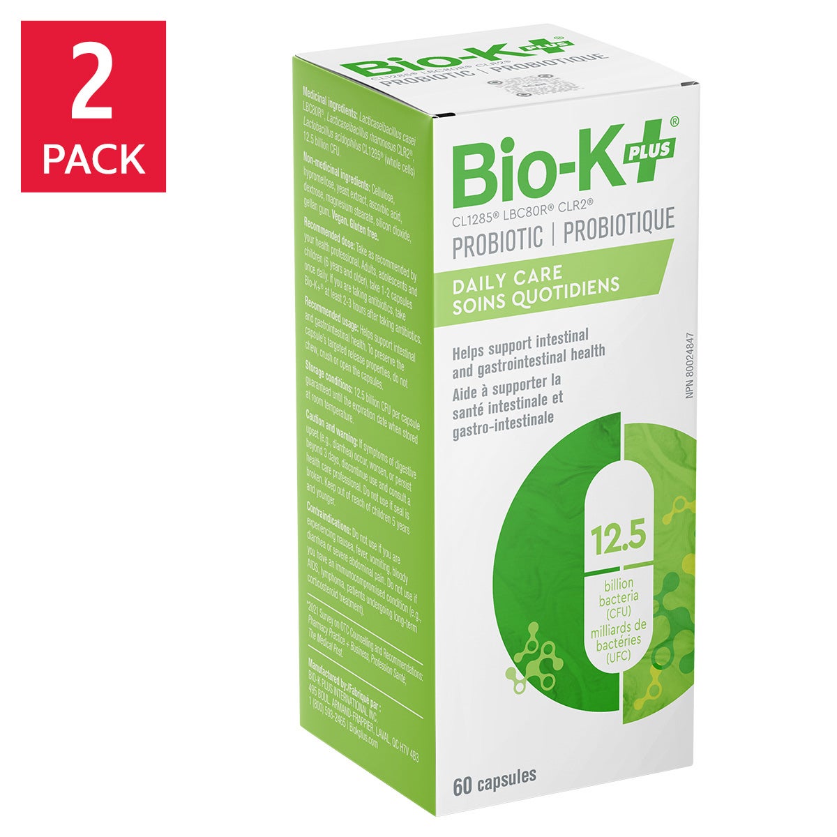 Bio-K+ Daily Care 12.5 Billion Probiotics (60 capsules x 2 boxes) | Overseas Purchasing