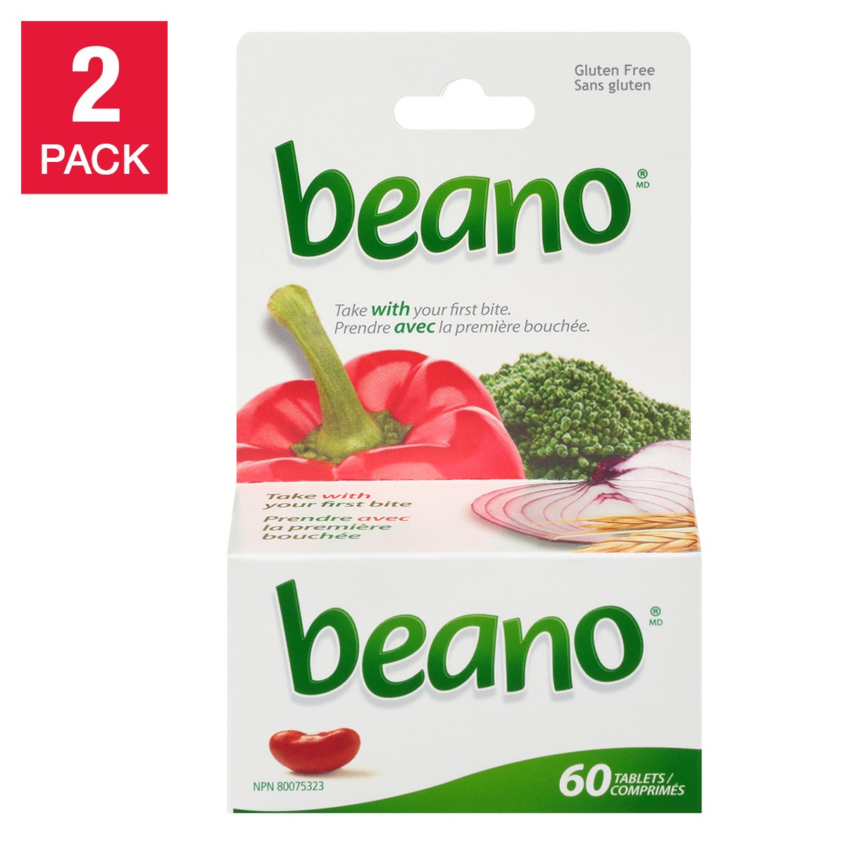 Beano Alpha-Galactosidase Anti-Gas Digestive Enzyme Tablets (60 tablets x 2 packs) | Overseas Purchase