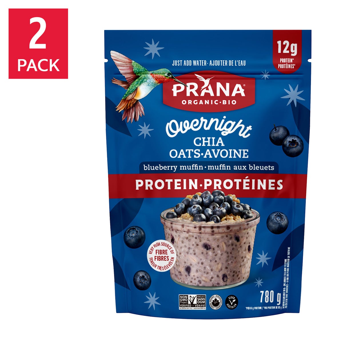 Prana Overnight Protein High-Protein Chia Overnight Oats (780g x 2 packs) | Overseas Purchasing