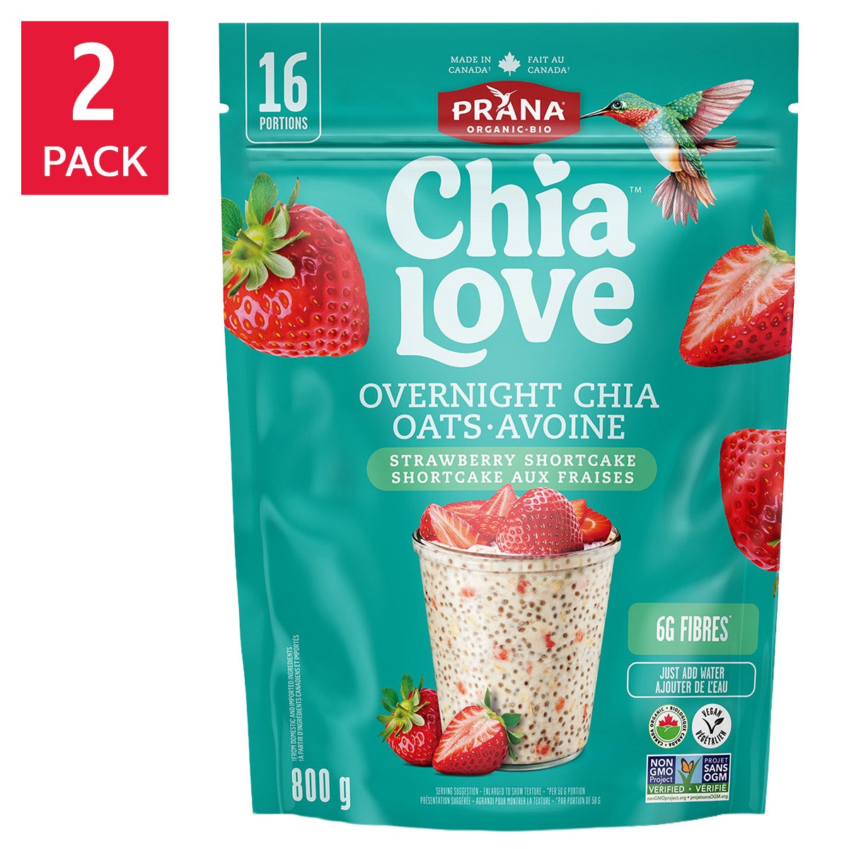 Prana Organic Overnight Chia & Oats (800g x 2 bags) | 3 Flavors | Overseas Purchasing