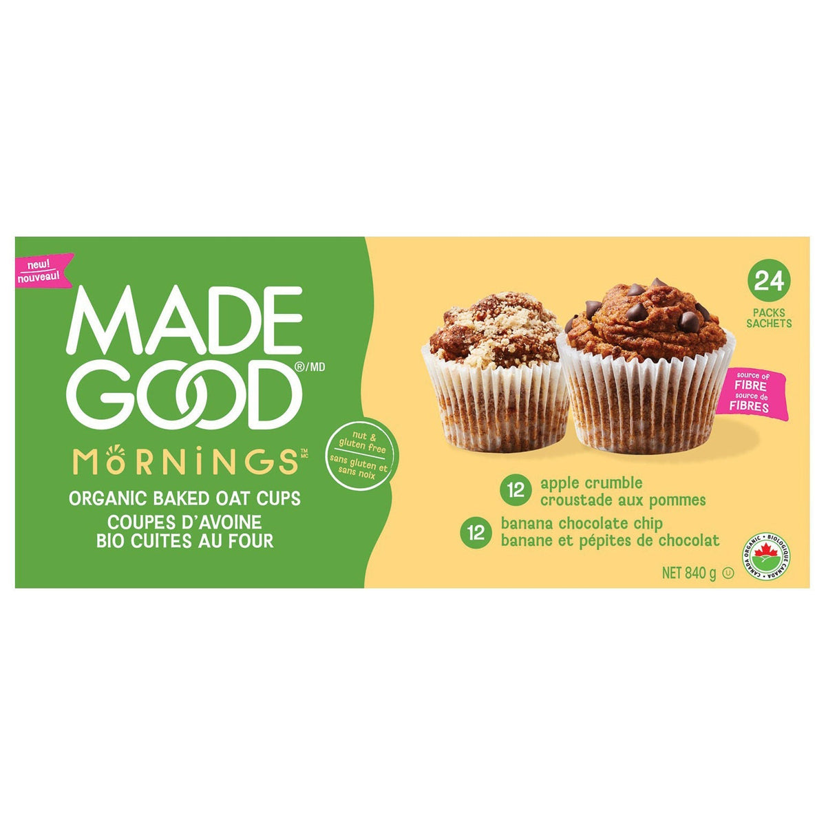 MadeGood Mornings 有機烘焙燕麥杯 蘋果金寶＋香蕉朱古力 (35g x 24杯) 產品圖片 1－Lohas 銀髮健康選品