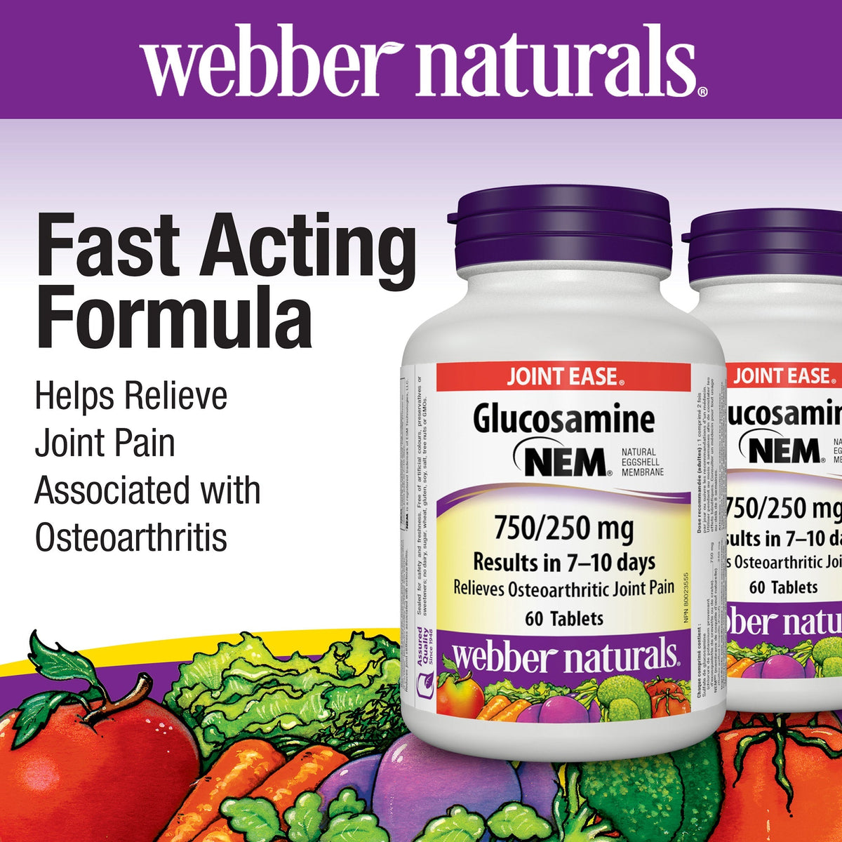 Webber Naturals 葡萄糖胺 + NEM® 天然蛋殼膜片 (60片 x 2樽) 產品圖片 2－Lohas 銀髮健康選品