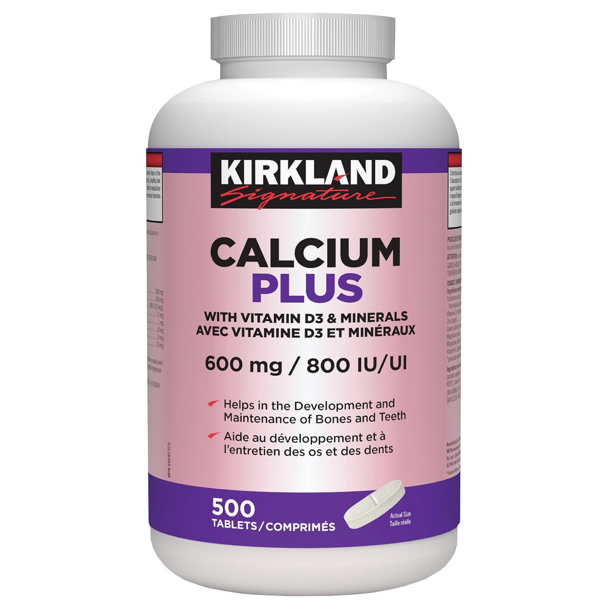 Kirkland Signature 鈣 600mg + 維他命D3 800IU + 礦物質片 (500片) 產品圖片 1－Lohas 銀髮健康選品