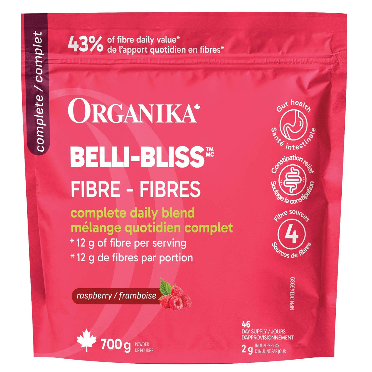 Organika Belli-Bliss 覆盆子味益生元纖維粉 (700g) 產品圖片 1－Lohas 銀髮健康選品