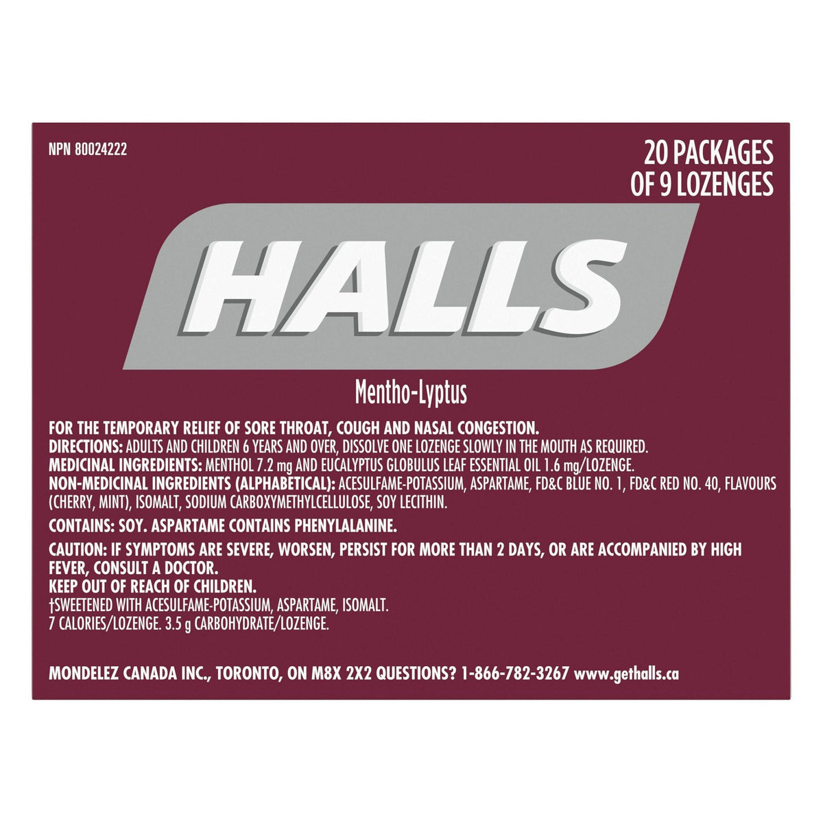 Halls 黑櫻桃味無添加糖潤喉糖 (9粒 x 20包) 產品圖片 3
