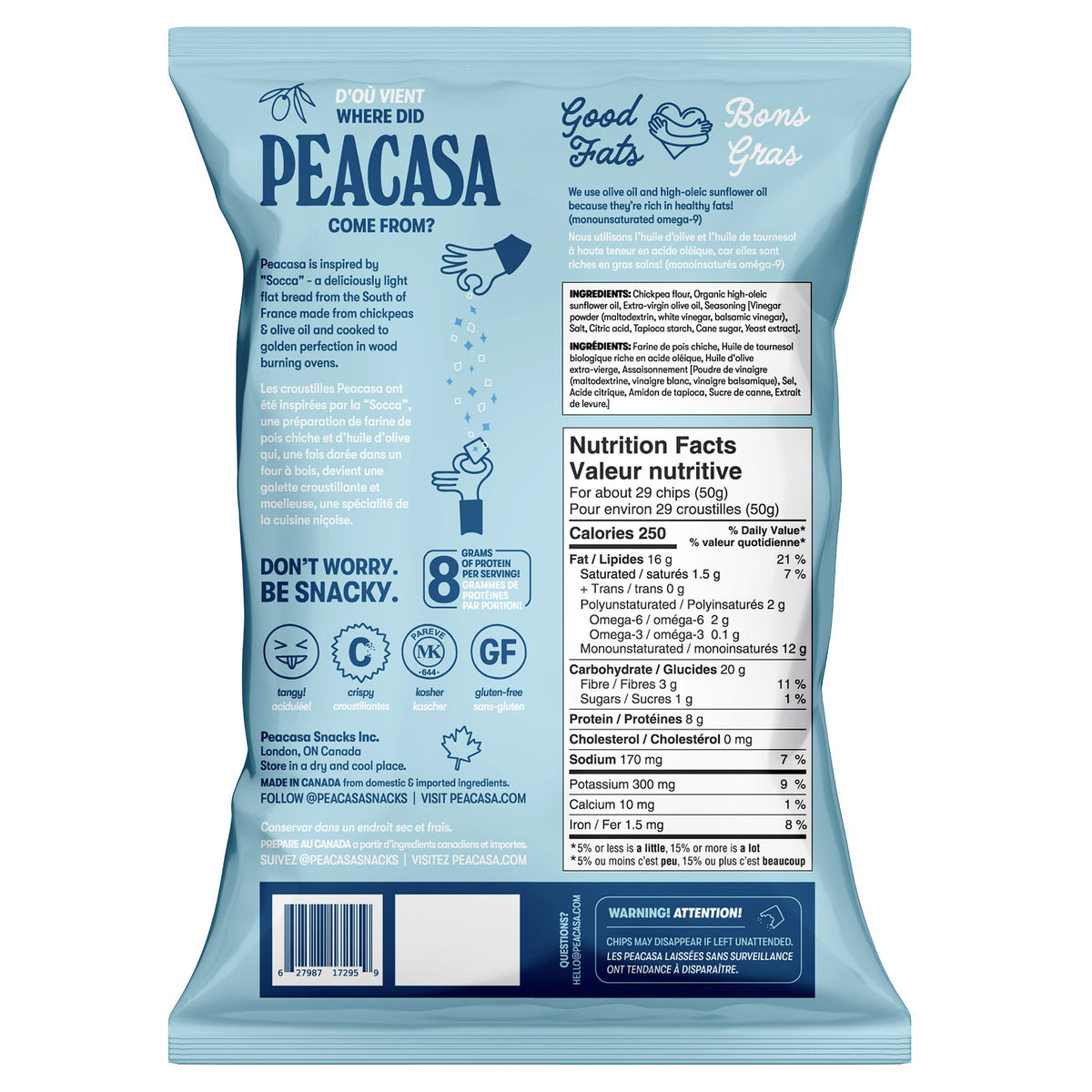 Peacasa 加拿大製鷹嘴豆脆片 海鹽＋蜜糖芥末 (128g x 6包) 產品圖片 3－Lohas 銀髮健康選品