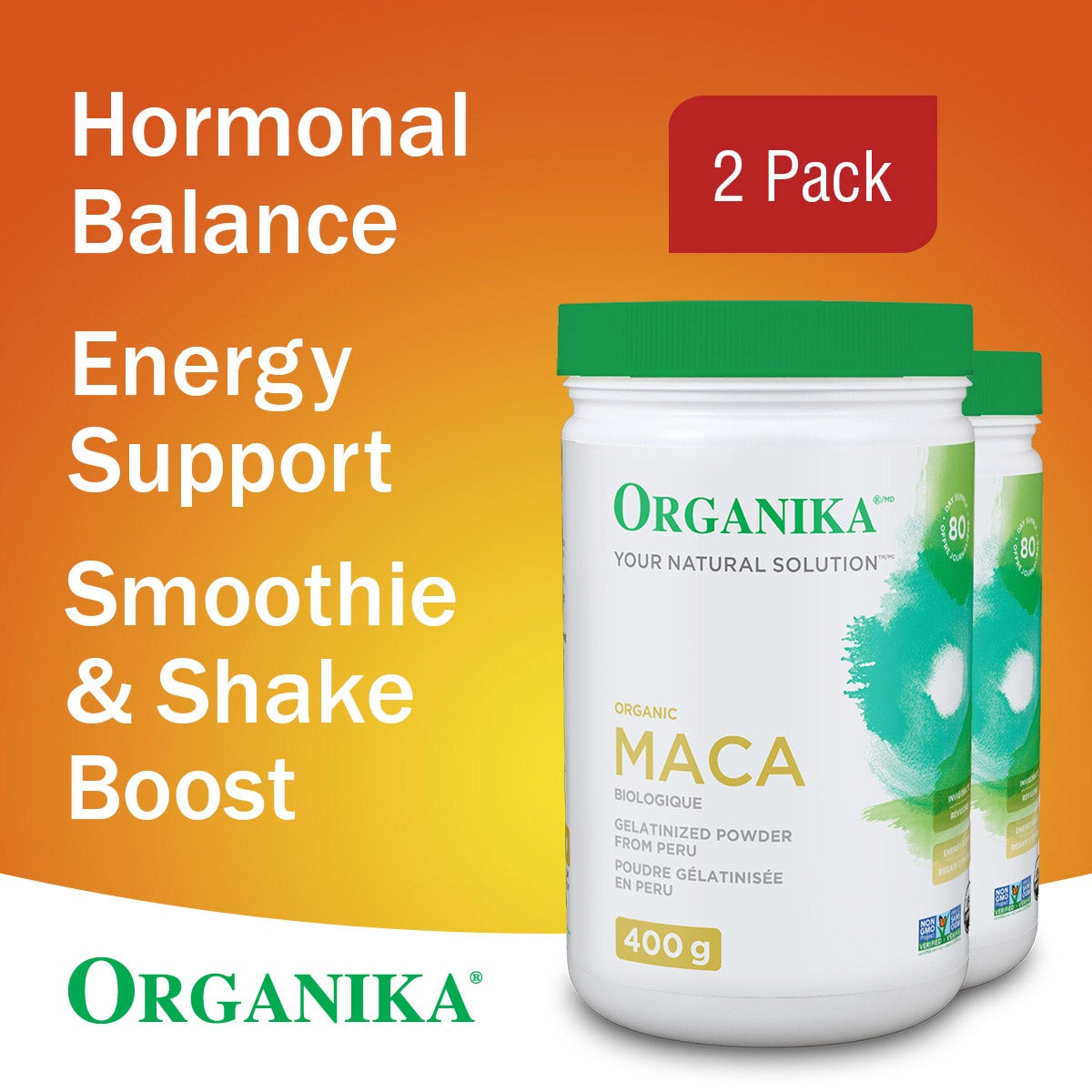 Organika 有機糊化瑪卡粉 無麩質非基因改造 (400g x 2樽) 產品圖片 2－Lohas 銀髮健康選品