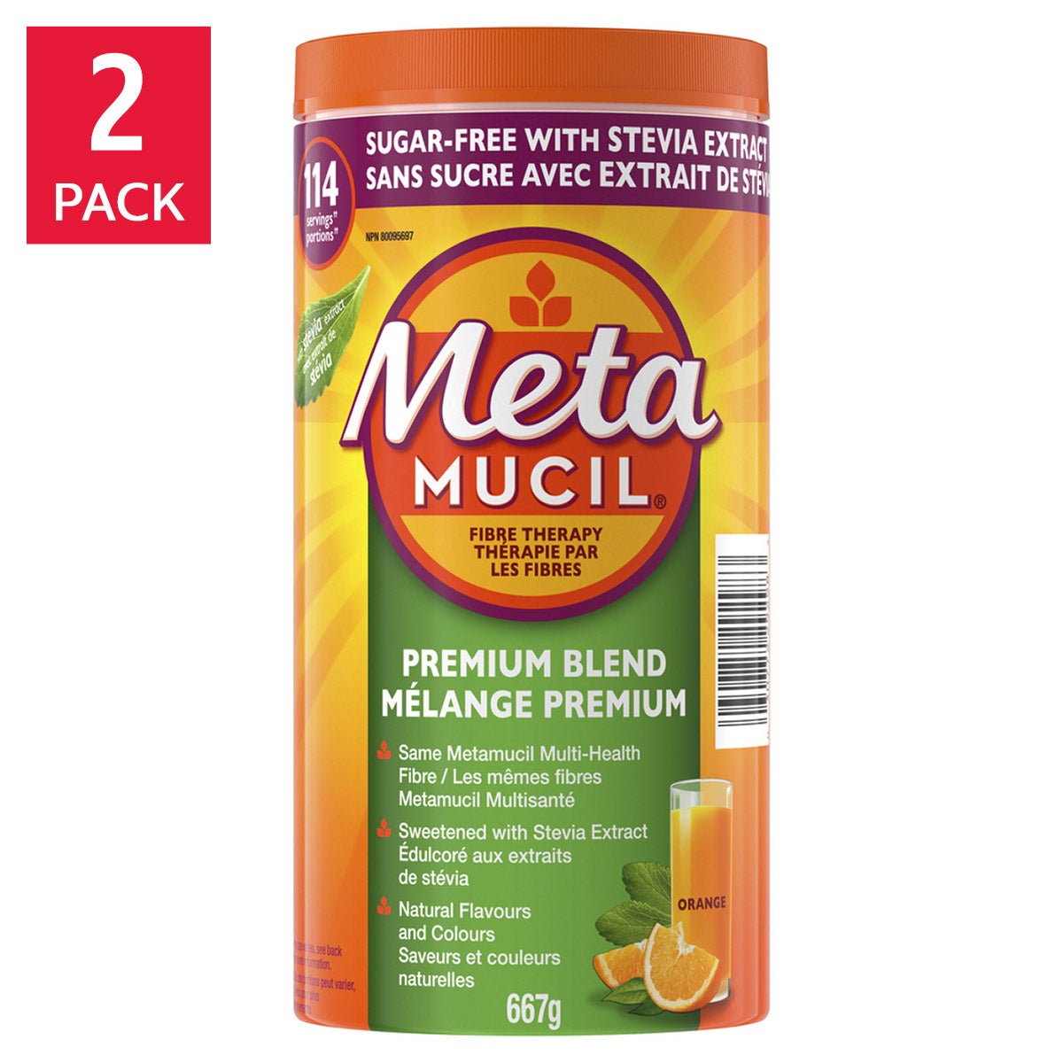 Metamucil Premium Blend 甜菊糖纖維粉 (114份 x 2罐) 產品圖片 1－Lohas 銀髮健康選品
