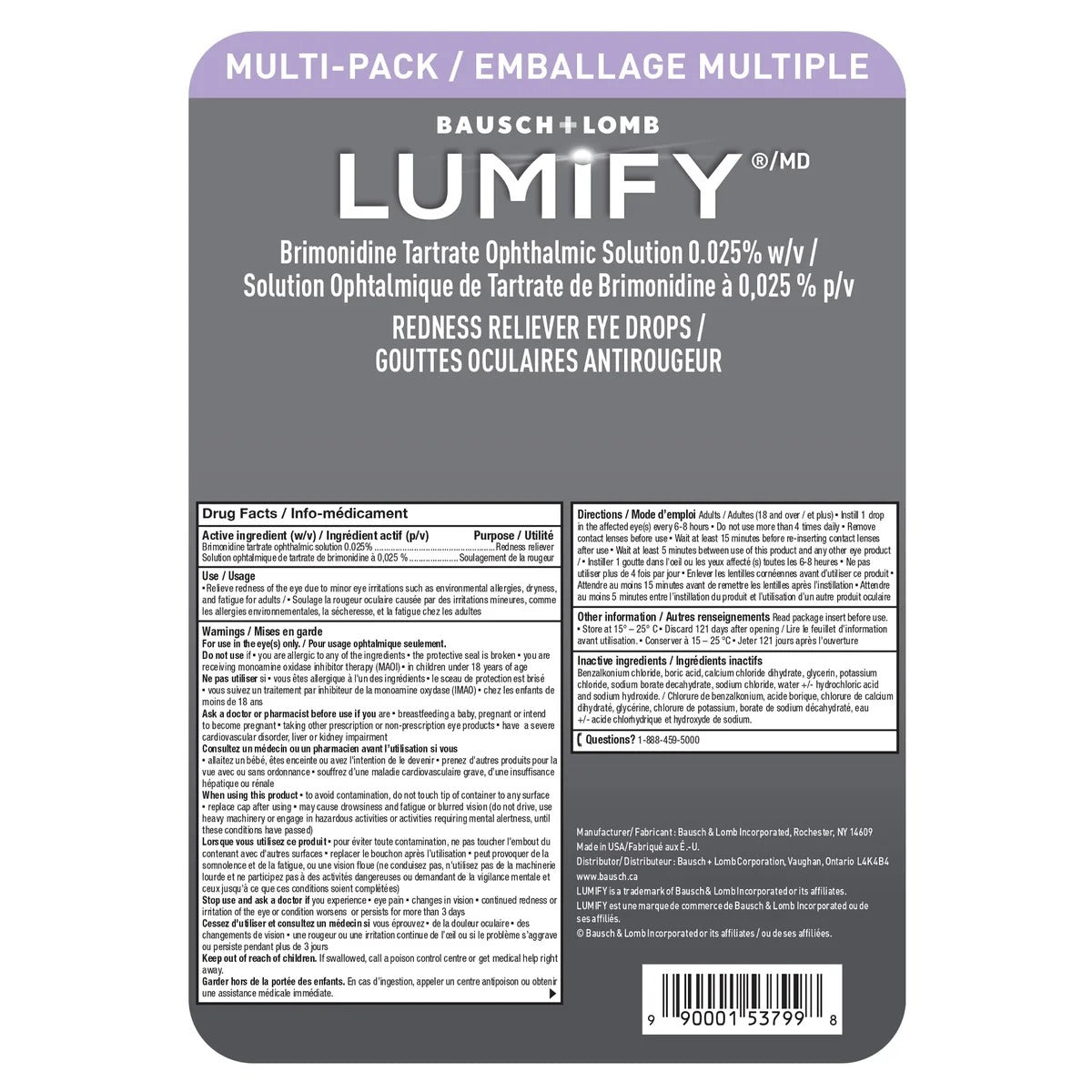 Bausch + Lomb LUMIFY 神奇去紅筋眼藥水 (1分鐘見效) 15ml (7.5ml x 2支) | 海外代購 - canadahk