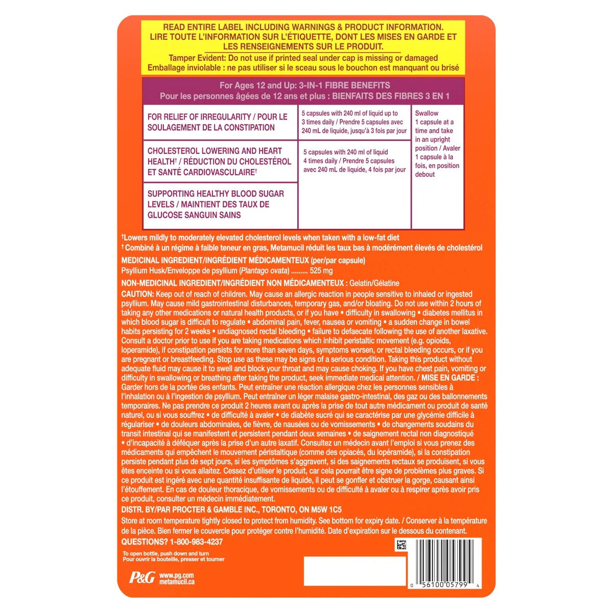Metamucil 美達施 100% 天然洋車前子纖維膠囊 (300粒) | 海外代購 - canadahk