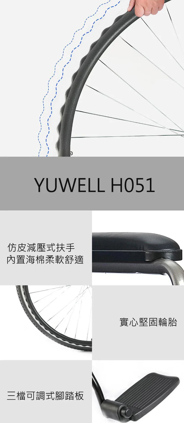 YUWELL 魚躍 H051 可摺疊輕便手推輪椅 (藍色) - 樂耆同行 Lohas Elderly－香港樂齡長者用品專門店