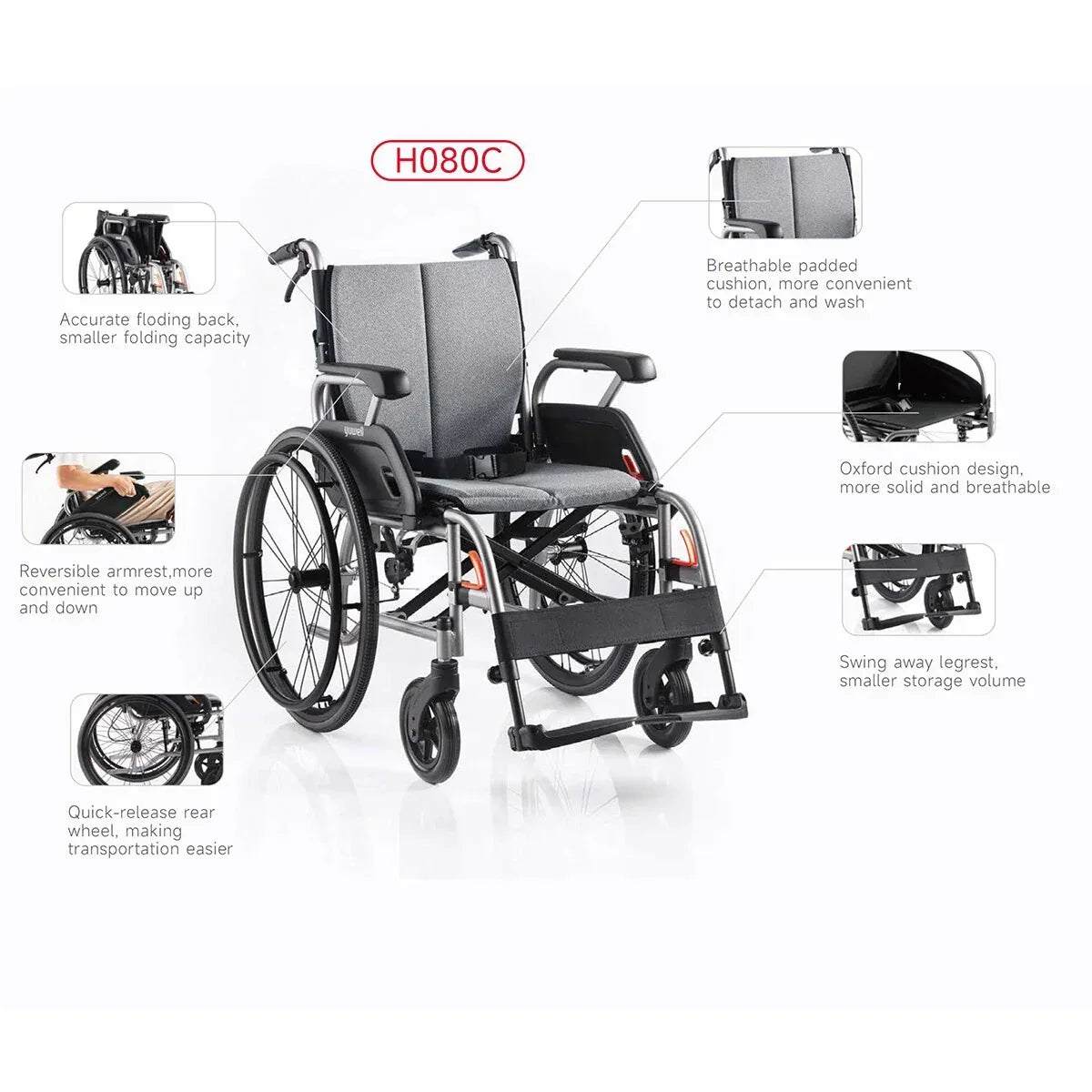 Yuwell 魚躍 H080C 輕量化手動輪椅 - 樂耆同行 Lohas Elderly－香港樂齡長者用品專門店