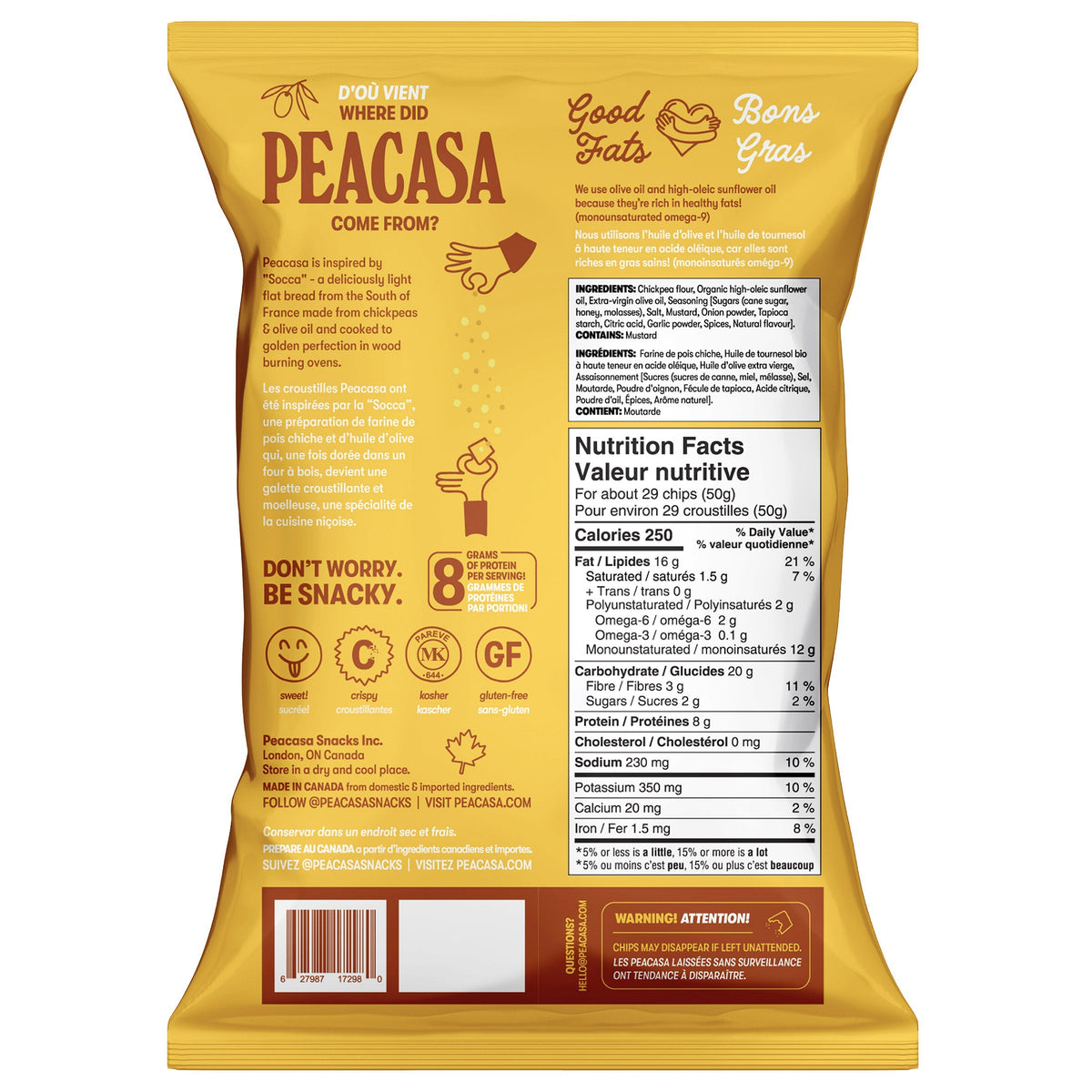Peacasa 加拿大製鷹嘴豆脆片 海鹽＋蜜糖芥末 (128g x 6包) 產品圖片 4－Lohas 銀髮健康選品