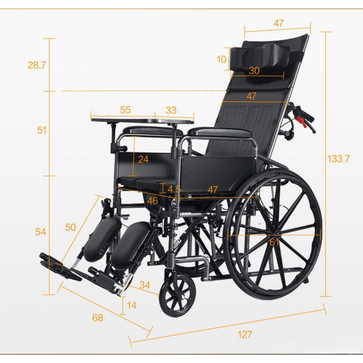 Cofoe Multi-functional High Backrest Nursing Wheelchair - Frosted Carbon Steel Reinforced Model (Style 5)