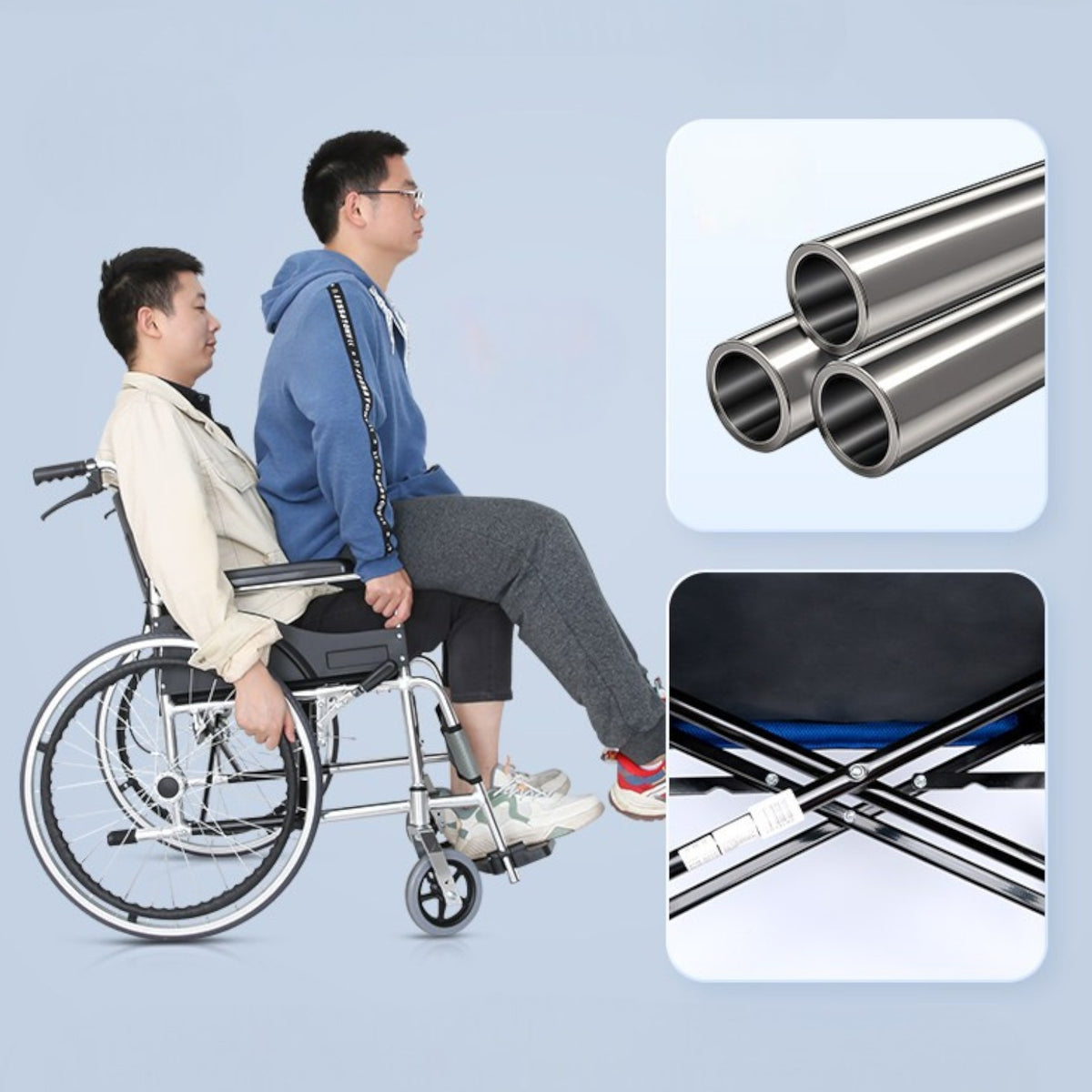 可孚 Cofoe 碳鋼折疊輪椅 - 久坐舒適套餐(12號款) (含防褥瘡充氣坐墊)-輪椅-樂耆同行 Lohas Elderly－香港樂齡長者用品專門店