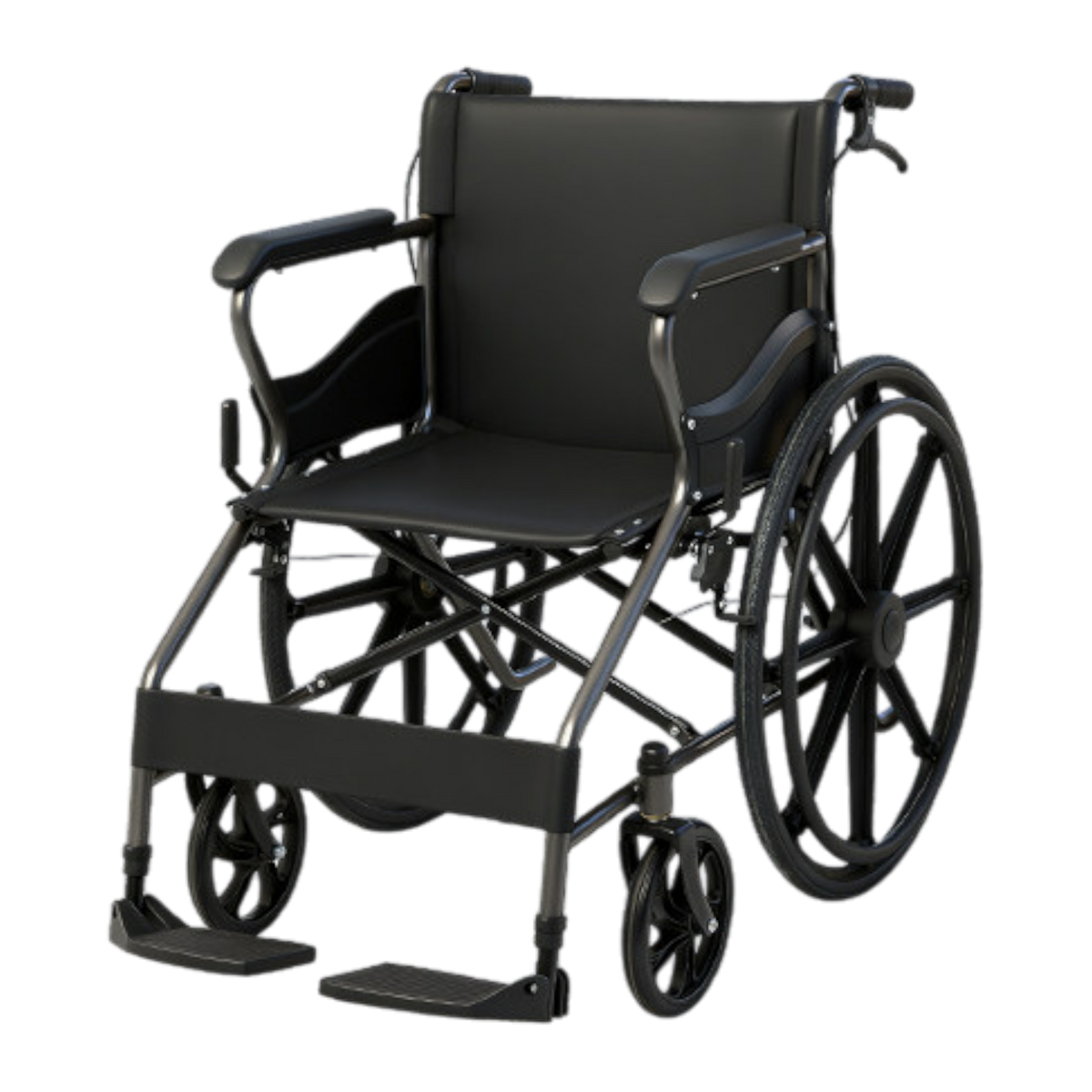 Cofoe Carbon Steel Classic Folding Wheelchair (Model 6) - Breathable Oxford Cloth Cushion (Charming Black)