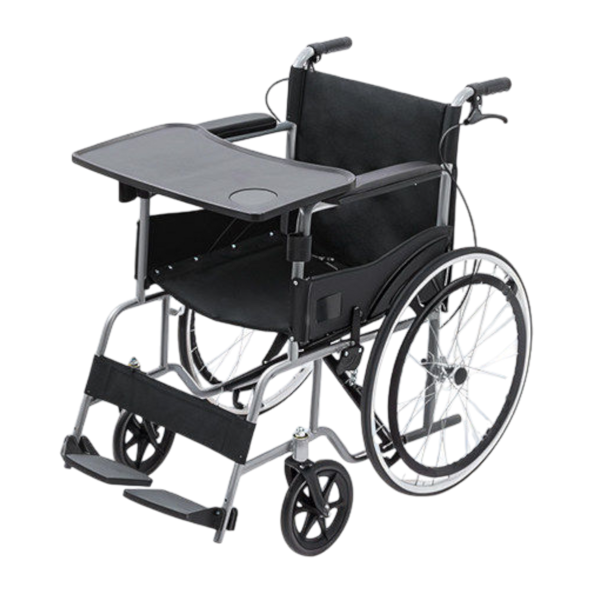 Cofoe Carbon Steel Folding Wheelchair - with Dining Table (Model 13) (Charming Black Basic Model)