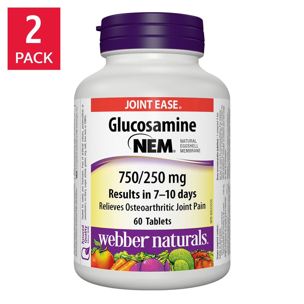 Webber Naturals 葡萄糖胺 + NEM® 天然蛋殼膜片 (60片 x 2樽) 產品圖片 1－Lohas 銀髮健康選品
