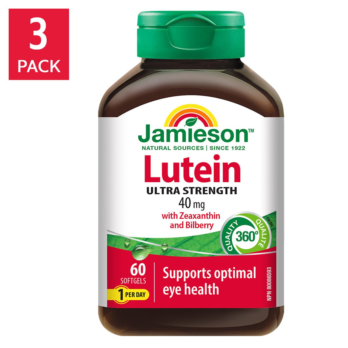 Jamieson 葉黃素 40mg + 玉米黃素 + 越橘軟膠囊 (60粒 x 3樽) 產品圖片 1－Lohas 銀髮健康選品