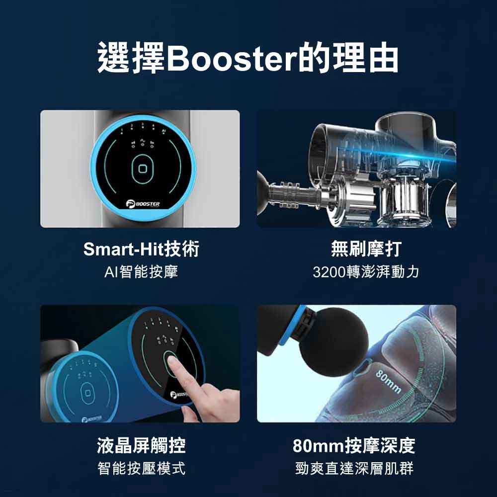 Booster M2降噪筋膜按摩槍 (1500mAh標準版連4種按摩頭)-按摩用品-樂耆同行 Lohas Elderly－香港樂齡長者用品專門店